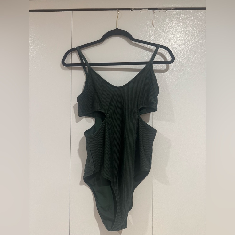 aerie olive green Ribbed One-Piece Swimsuit with Subtle Shine